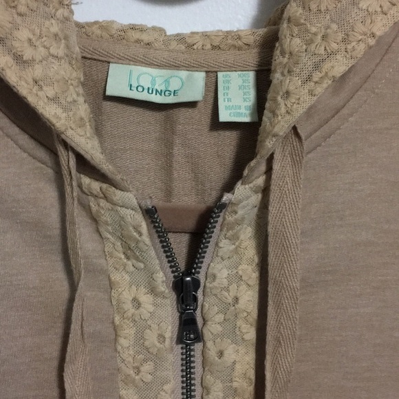 LOGO Lounge Zip Front Hoodie Lace Trim Beige Cream Size XXS - Picture 4 of 10